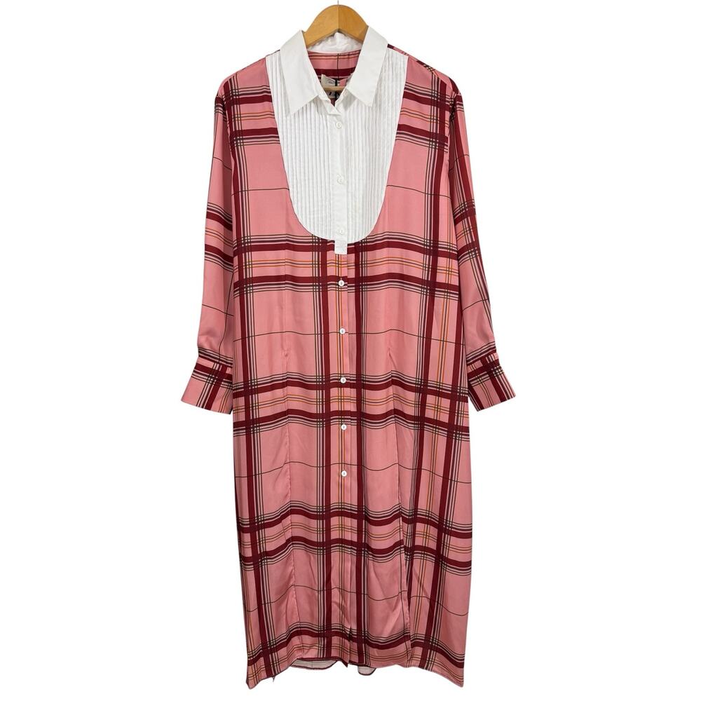 NWT ZARA Studio Collection Contrast Check Tunic Dress Pink Red Plaid Size L - Picture 7 of 14